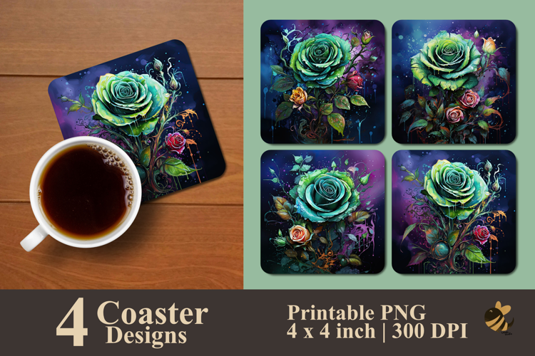 Dark Green Rose Coaster Sublimation Design