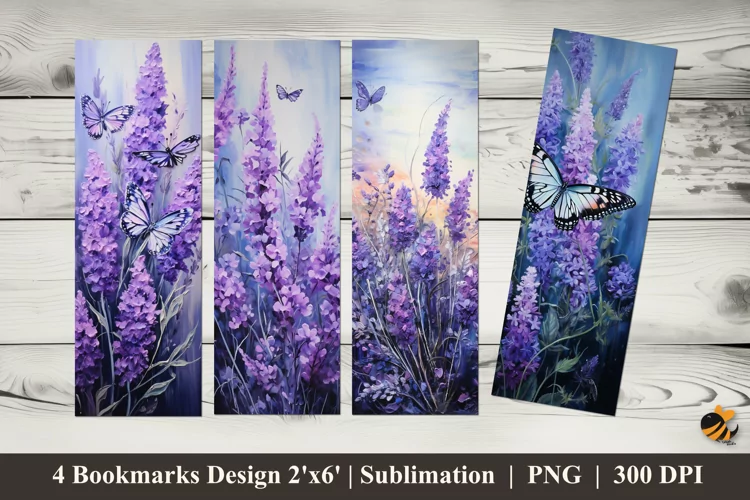 Lavender Butterfly Bookmarks Sublimation Design