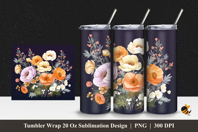 Blooming Flower Tumbler Wrap Sublimation Design 1