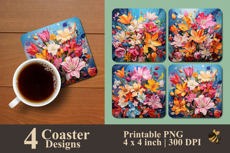 Abstract Bloomscape Flowers Coaster Sublimation Design