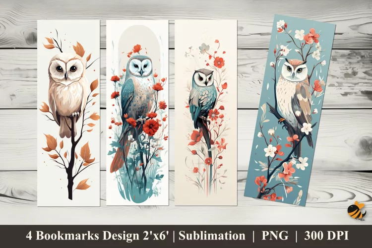 Owl Flowers Bookmarks Sublimation Design