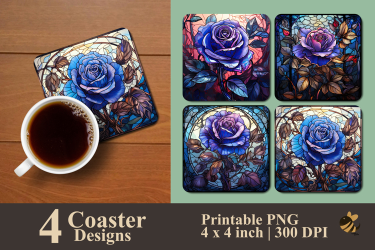 Stained Glass Of Purple Rose Coaster Sublimation Design