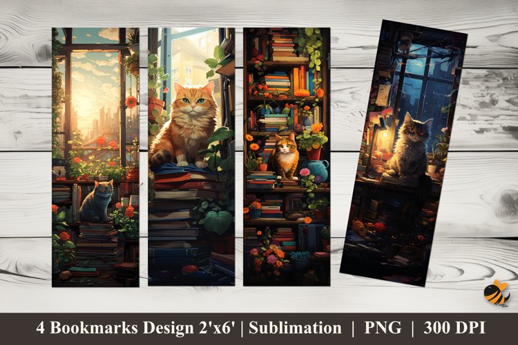 Cat Books Bookmarks Sublimation Design