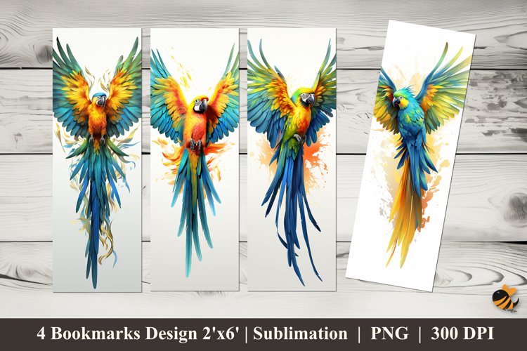 Colorful Macaw Bookmarks Sublimation Design example image 1