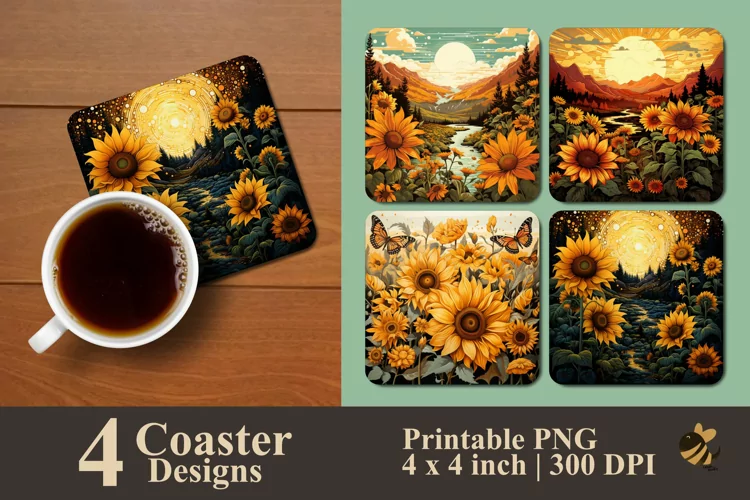 Sun Flowers Coaster Sublimation Designs