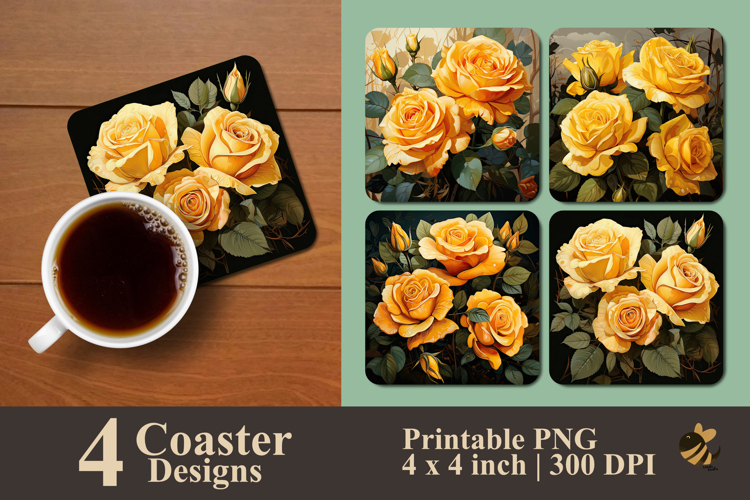 Yellow Patric Roses Coaster Sublimation Design