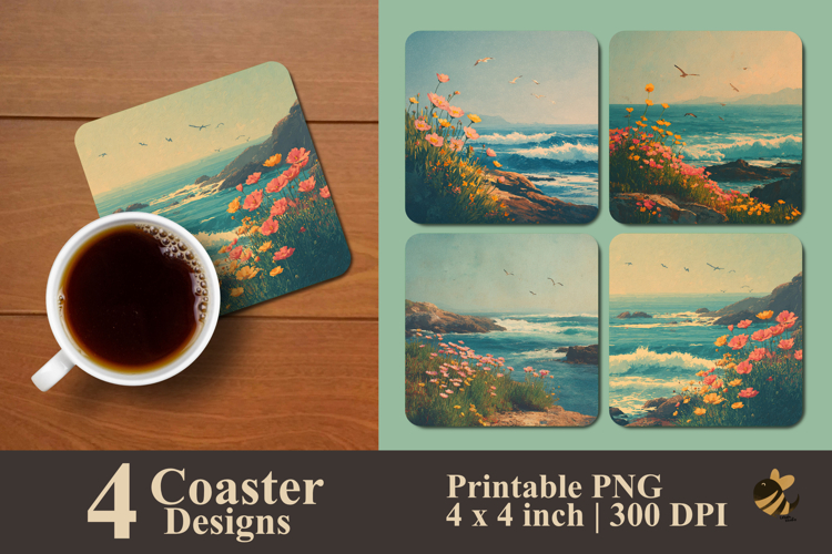 Seaside View Coaster Sublimation Design