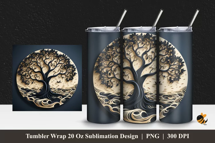 Circular Tree Tumbler Wrap Sublimation Design 1
