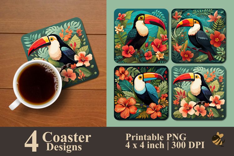 Toucan Bird And Flower Coaster Sublimation Designs