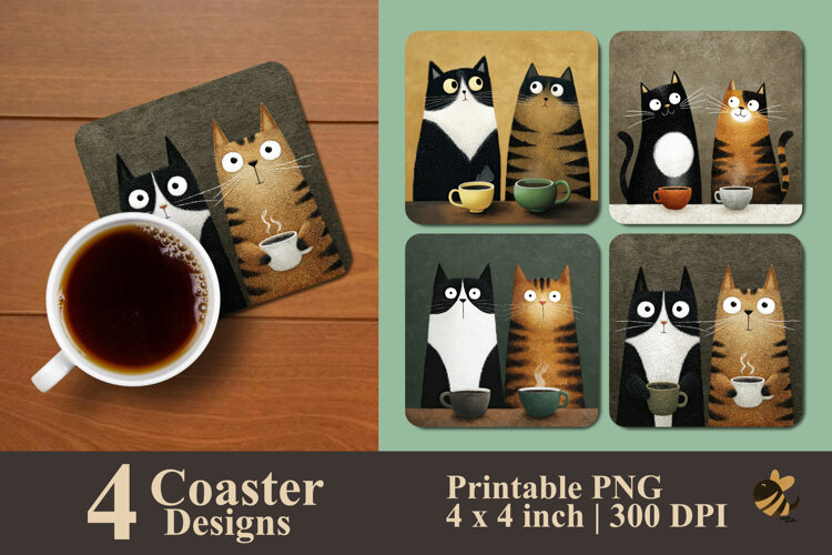 Cat Dating Coaster Sublimation Design example image 1