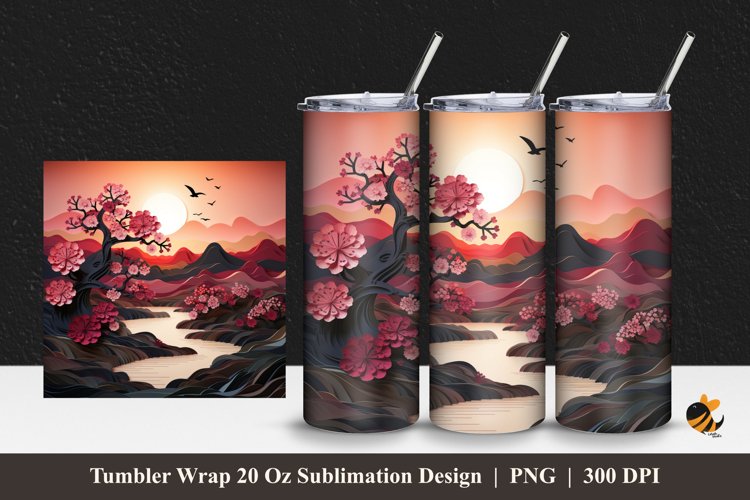 3d Sunset River Tumbler Wrap Sublimation Design 1 example image 1