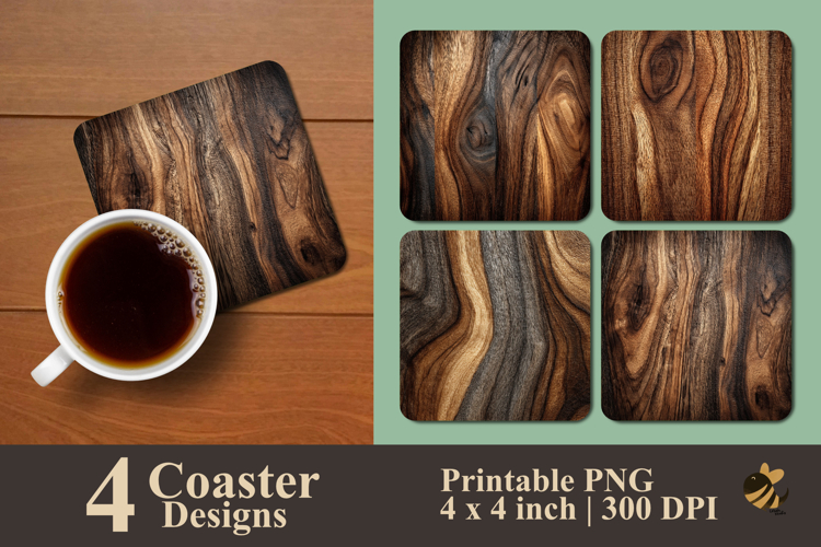 Dark Walnut Wood Coaster Sublimation Design