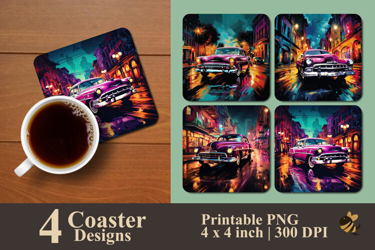 Retro City Lights Coaster Sublimation Design example image 1