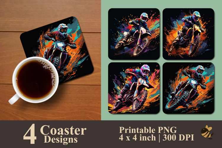 Colorful Motocross Coaster Sublimation Design