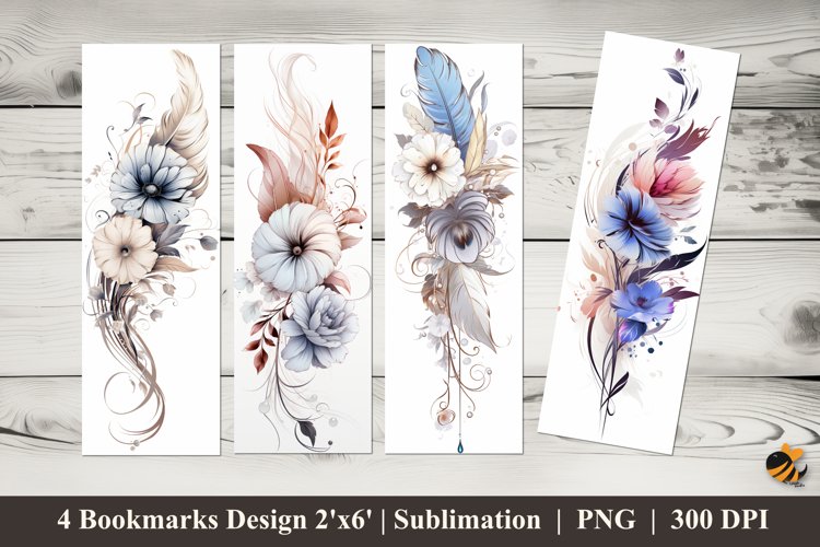 Boho Floral Bookmarks Sublimation Design example image 1