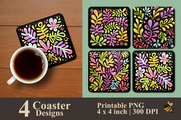 Abstract Botanical Brush Coaster Sublimation Design