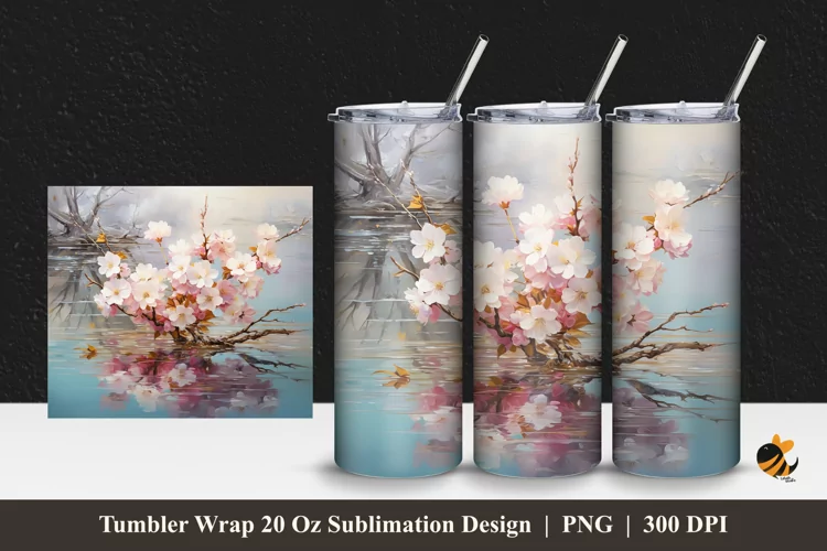 Spring Blooming Tumbler Wrap Sublimation Design 1