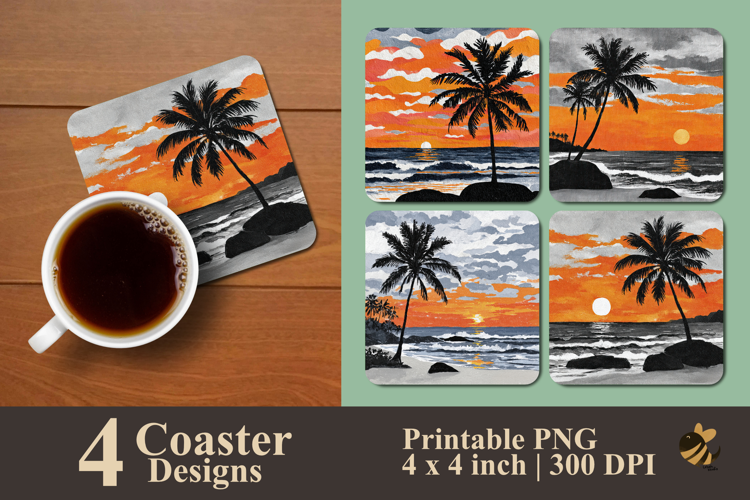 Orange Sunset Over Ocean Coaster Sublimation Design