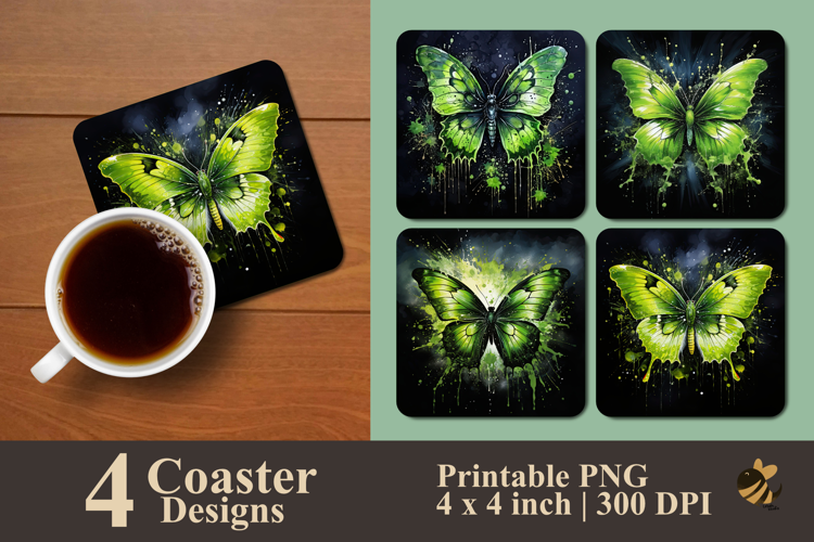 Green Butterfly Coaster Sublimation Design