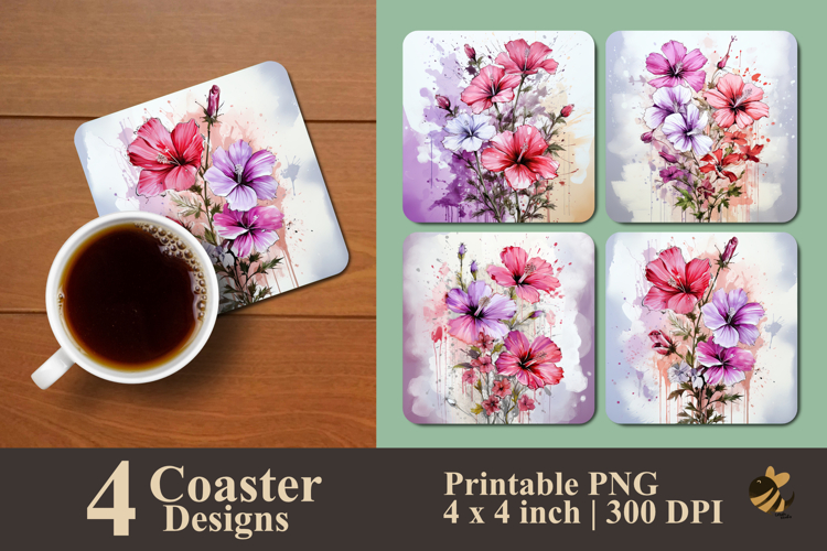 Mallow Flower Coaster Sublimation Design