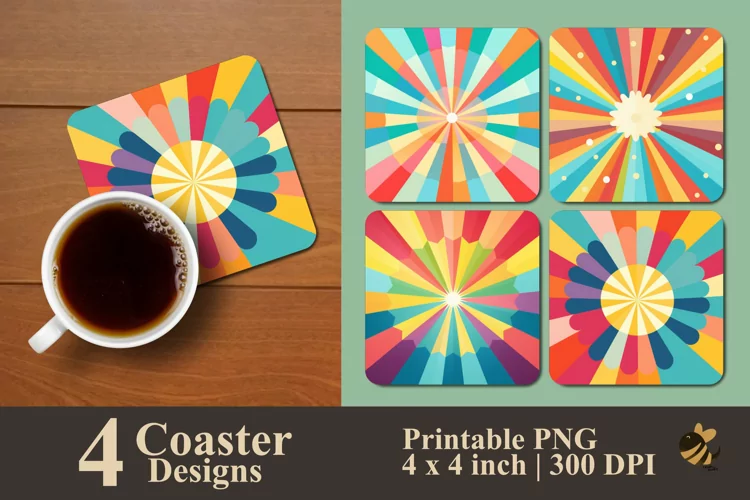Retro Colorful Coaster Sublimation Designs