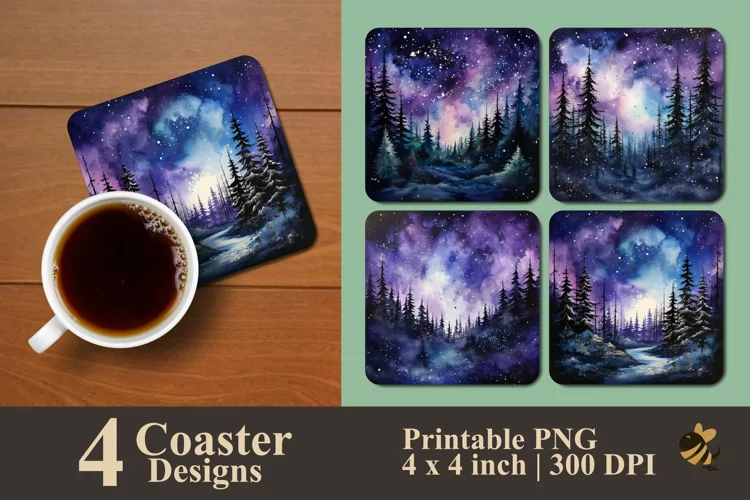 Galaxy Pine Tree Coaster Sublimation Designs