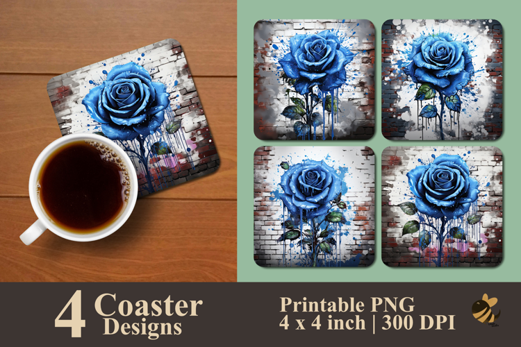 Blue Bajou Rose Coaster Sublimation Design