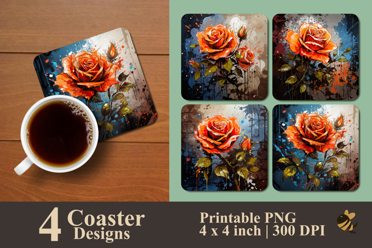Mandarin Rose Coaster Sublimation Design