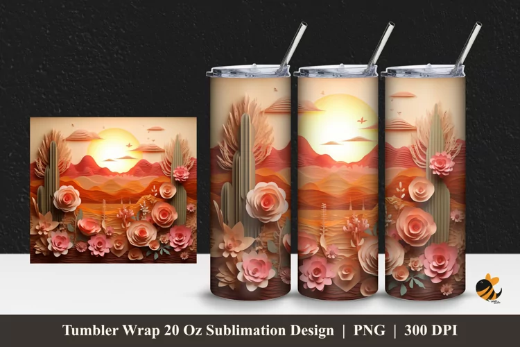 Desert Landscape Tumbler Wrap Sublimation Design 1