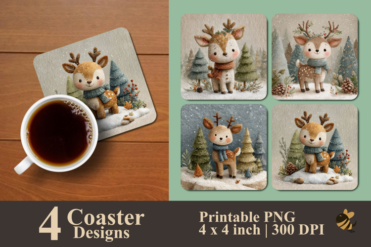 Frosty Reindeer Tales Coaster Sublimation Design