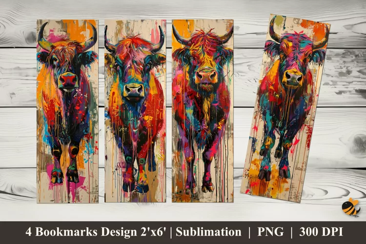 Cow Painting Bookmarks Sublimation Design