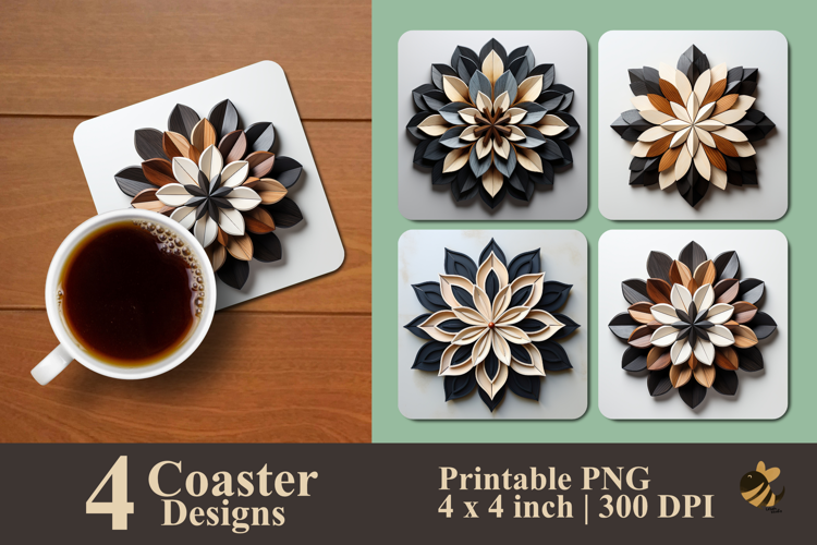 Flower Carving Coaster Sublimation Design
