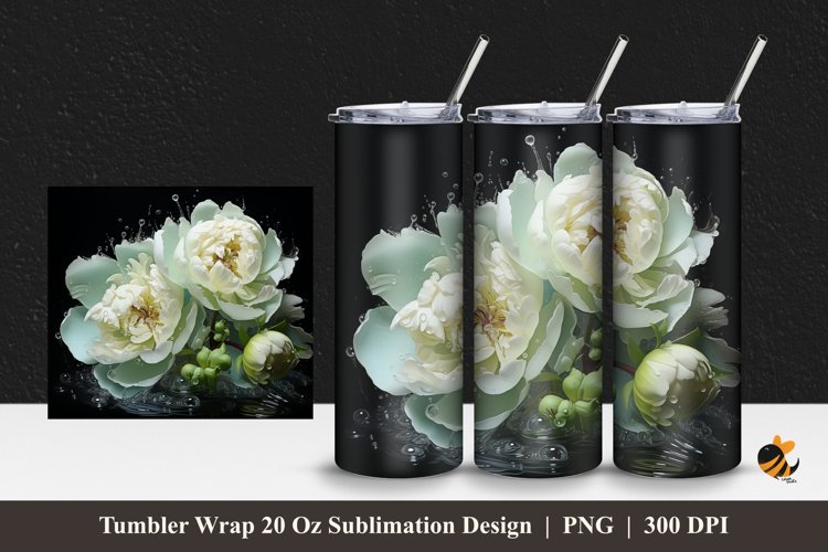 Green Peony Tumbler Wrap Sublimation Design 1 example image 1