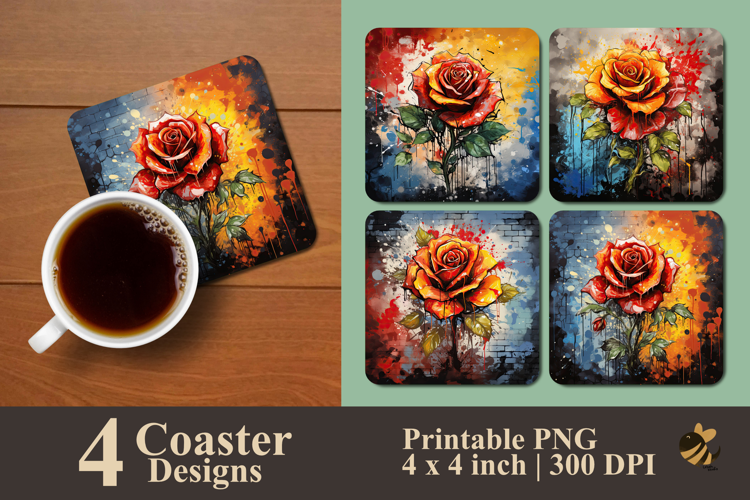 Artistic Rose Coaster Sublimation Design