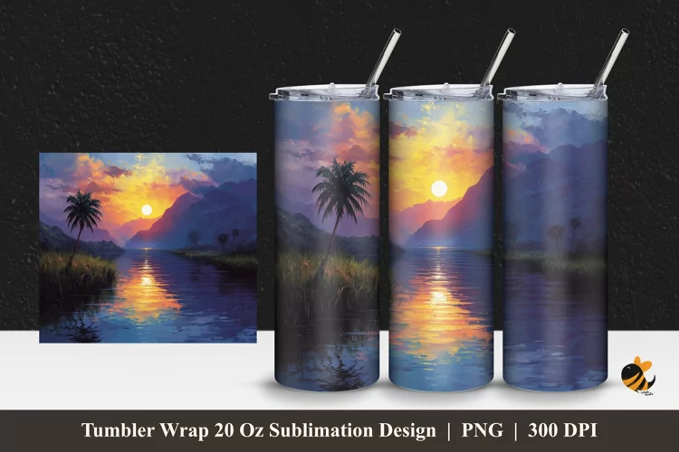 Nature Lake Tumbler Wrap Sublimation Design 1