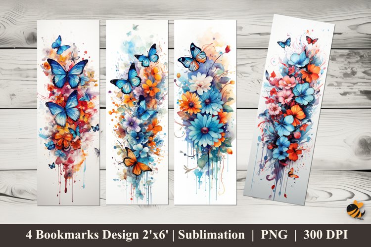 Butterfly Flowers Bookmarks Sublimation Design