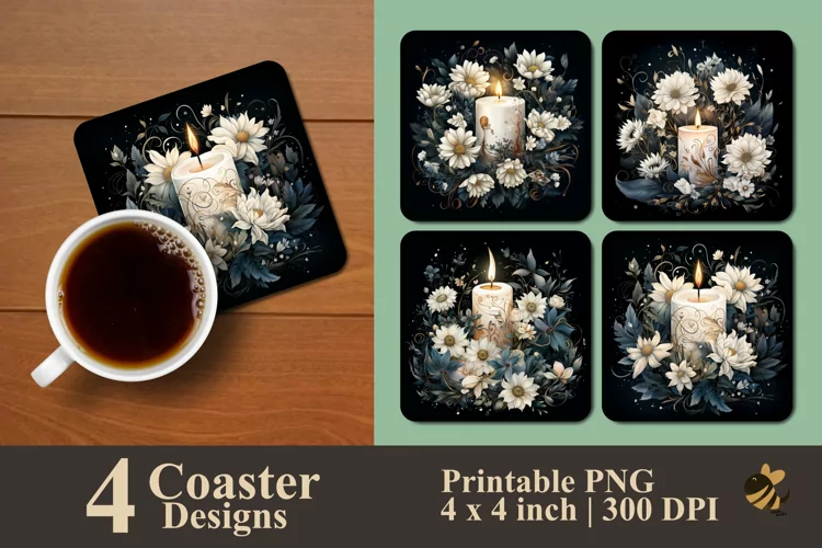 Candle And Flower Coaster Sublimation Designs