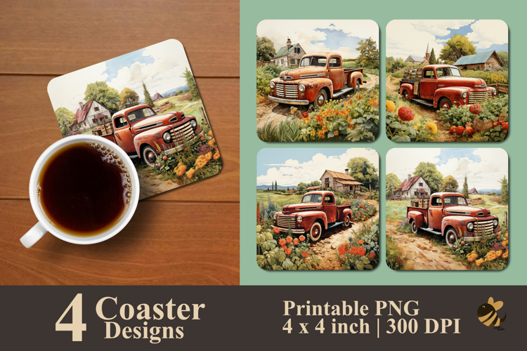 Vintage Farming Pickup Coaster Sublimation Design