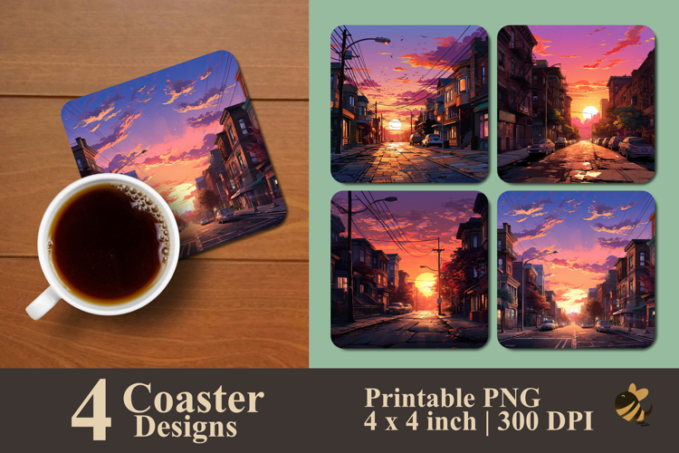 Sunset Street Vibes Coaster Sublimation Design