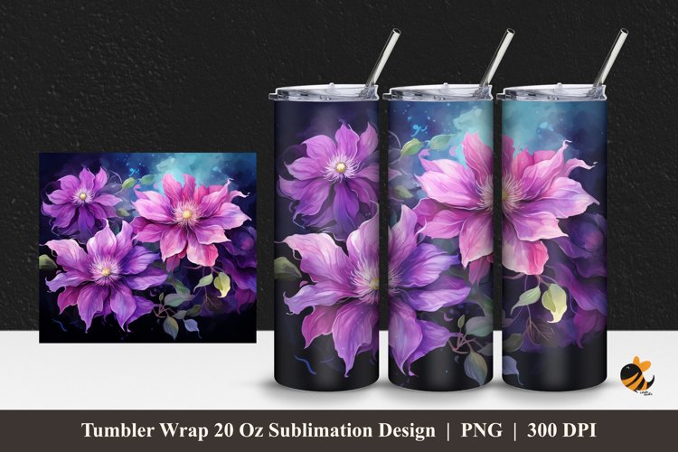 Clematis Flower Tumbler Wrap Sublimation Design 1