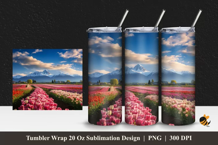 Tulip Garden Tumbler Wrap Sublimation Design 1
