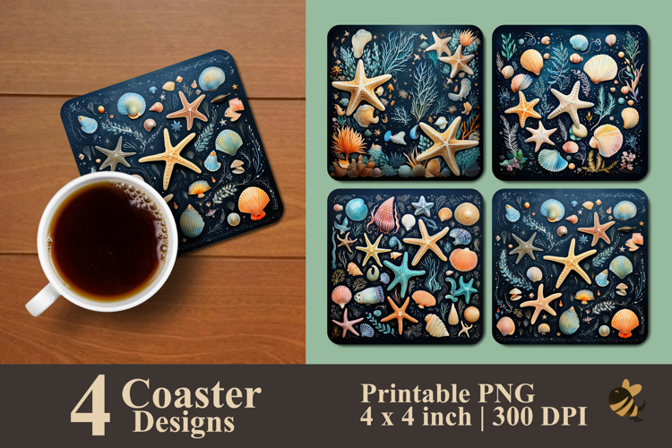 Chalkboard Nautical Shells Coaster Sublimation Design