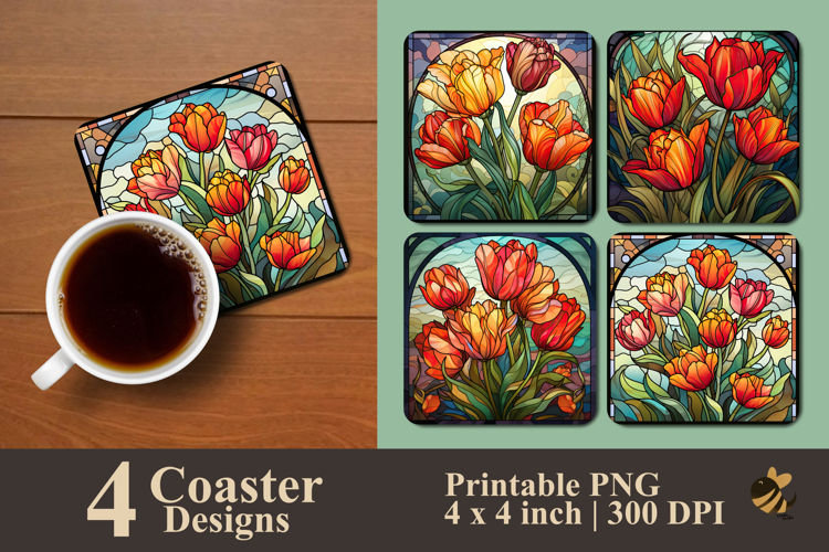 Stained Glass Tulip Coaster Sublimation Design