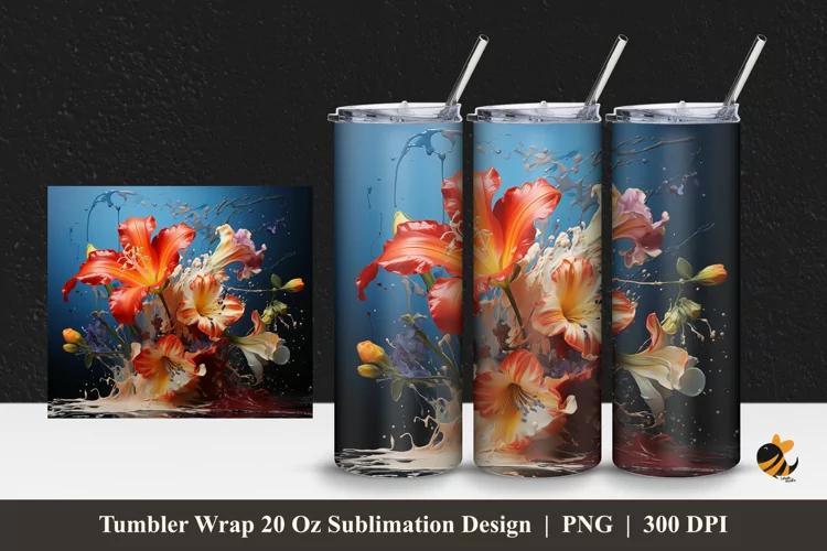 Floral Paint Splash Tumbler Wrap Sublimation Design 1