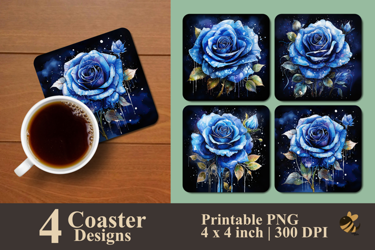 Royal Sapphire Rose Coaster Sublimation Design