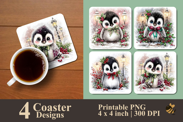 Cute Fluffy Baby Penguin Coaster Sublimation Design