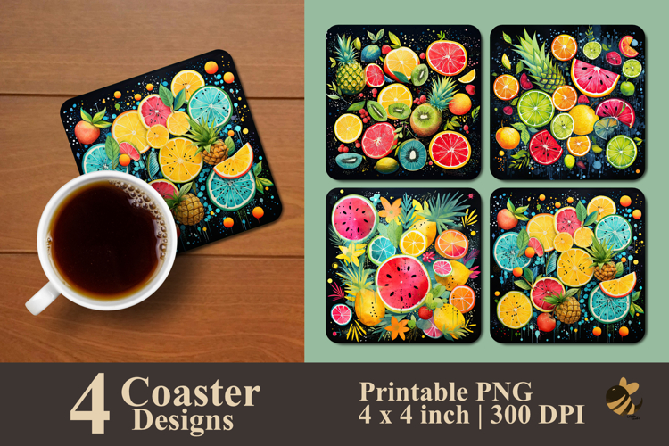Tropical Fruit Party Coaster Sublimation Design