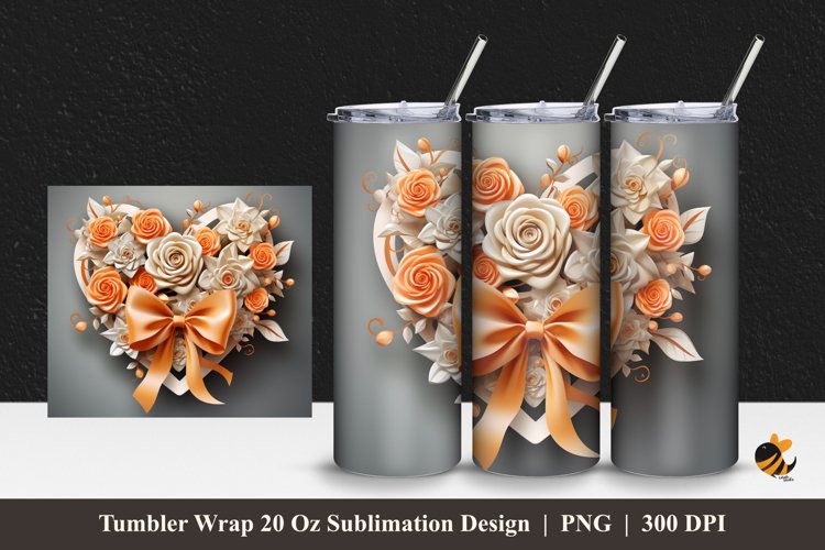 Ribbon Peach Rose Tumbler Wrap Sublimation Design 1 example image 1