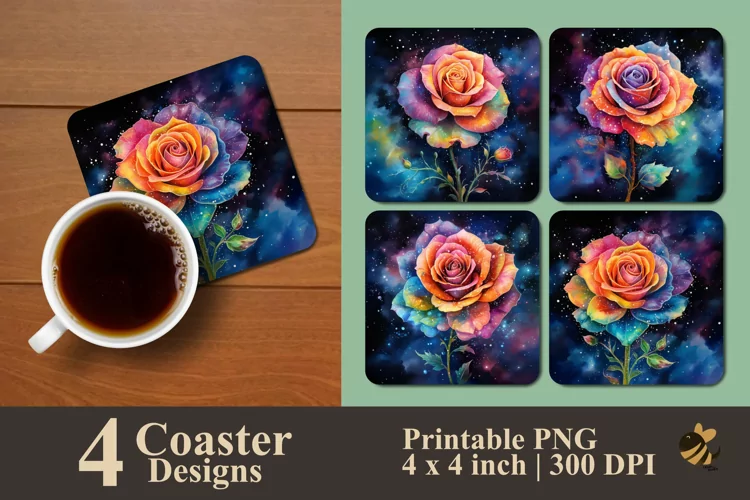 Rainbow Rose Coaster Sublimation Designs