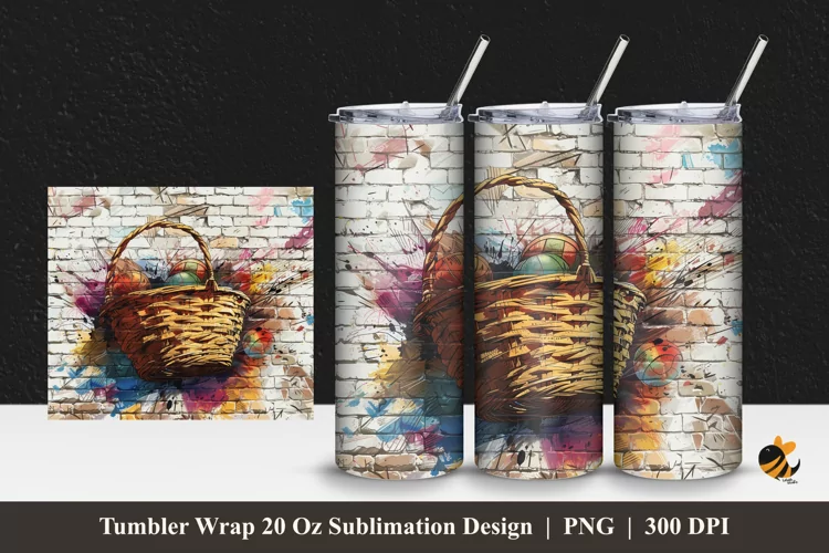 Street Art Basket Tumbler Wrap Sublimation Design 1